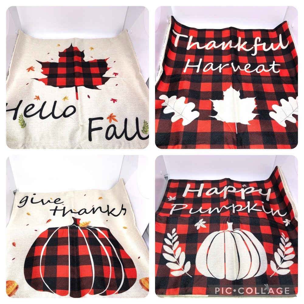NEW Thanksgiving pillow covers Set Of 4 Buffalo Plaid Fall Pumpkin 18x18 Leaves